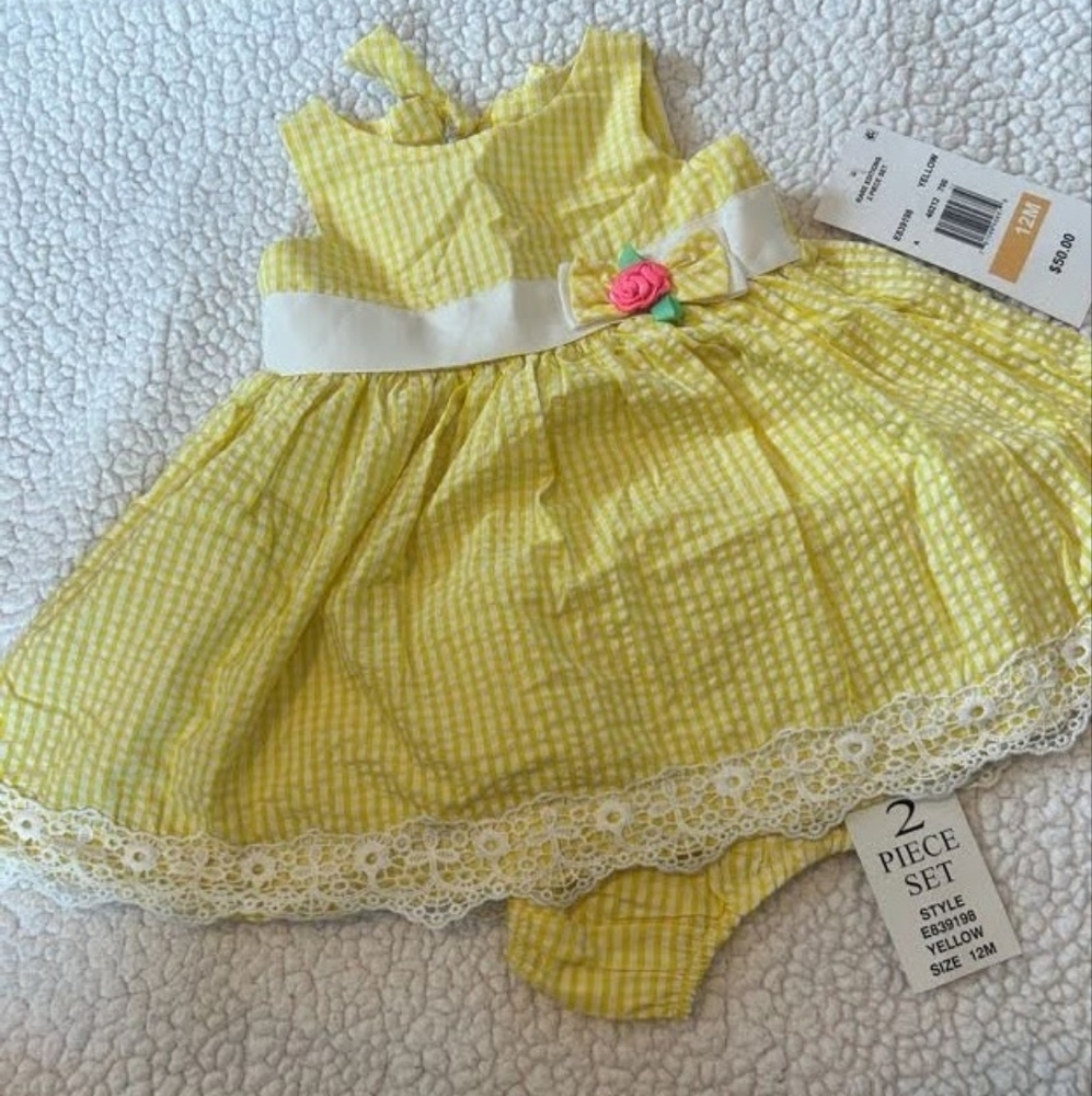 New with tags Rare editions 2 piece yellow dress with bloomers size 12 months